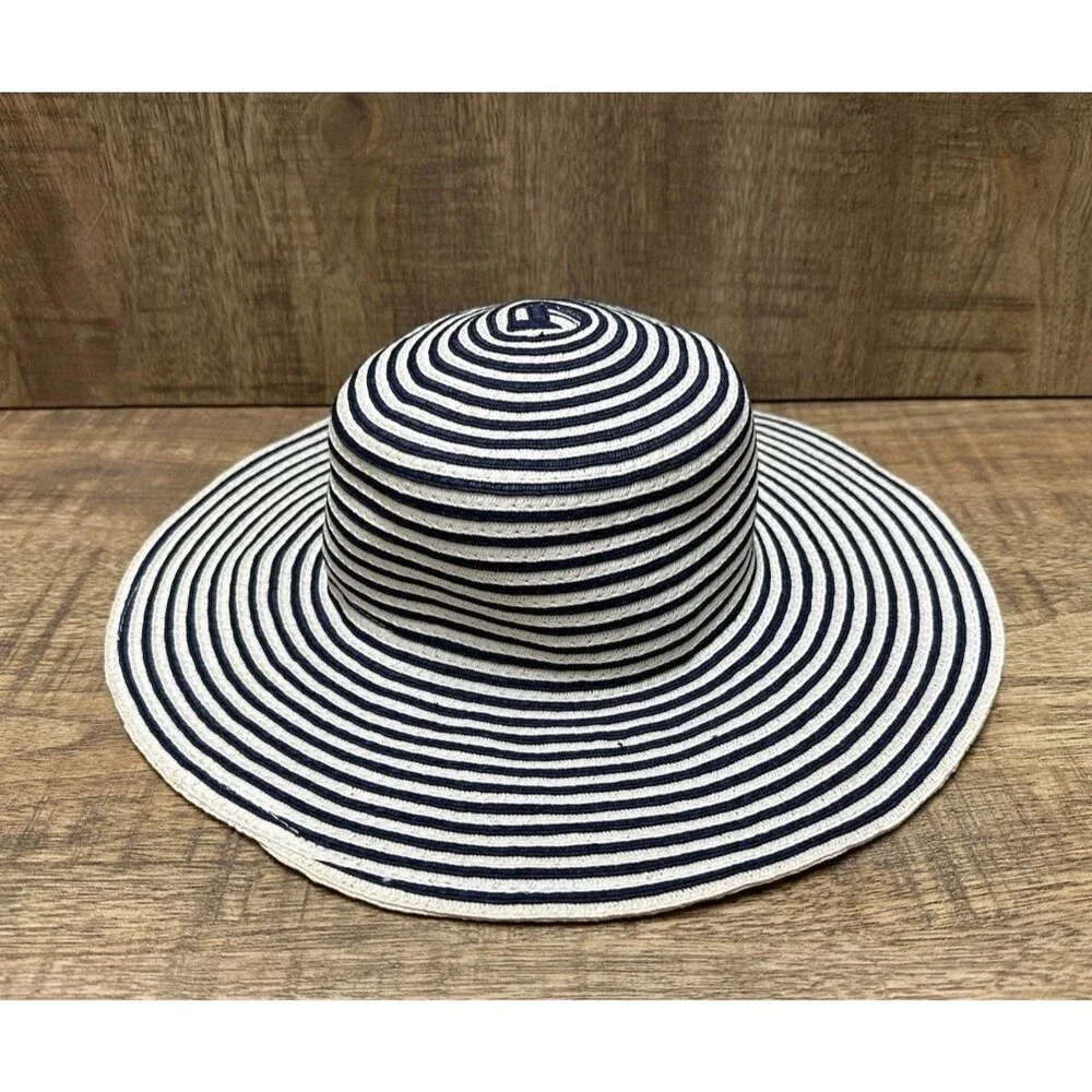 Navy & White Striped Paper straw sun hat By CVS Pharmacy one size fits most